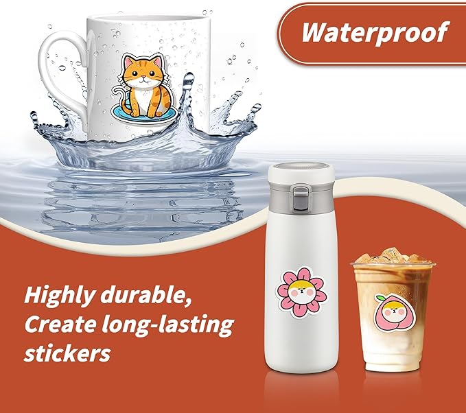 Matte Printable Vinyl Sticker Paper for Inkjet & Laser Printer - 30 Sheets - 8.5" x 11" - Waterproof, Dries Quickly Vivid Colors