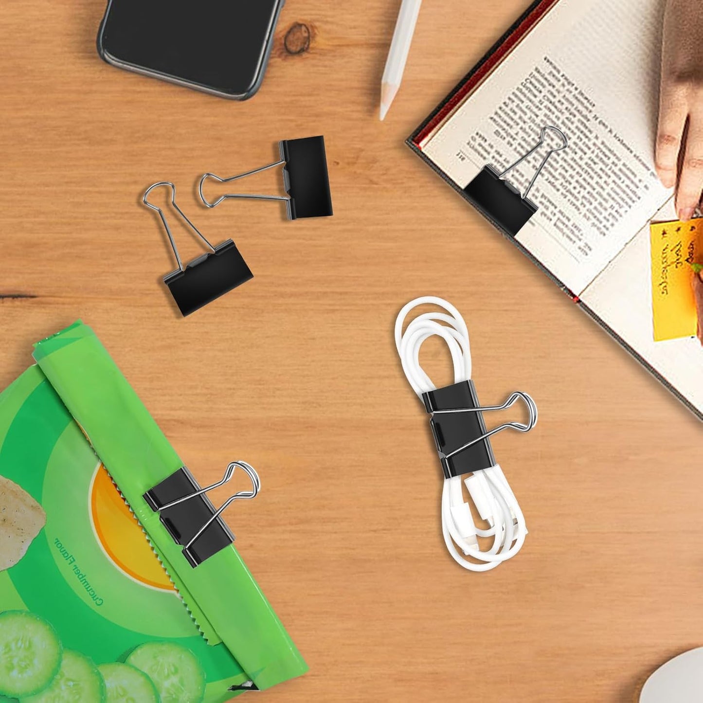 Ufmarine Medium Binder Clips 1.25 Inch Length, (120 Pcs) Black Medium Paper Clips for Office