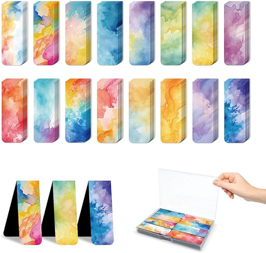 48 Pieces Magnetic Bookmarks Magnet Page Markers - Book Marks for Reading Women & Men with Storage Boxes - Cute Magnet Bookmark Clips for Reading Pleasure（Watercolor）