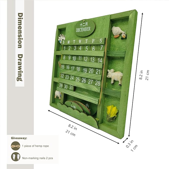 Wall Calendar 2025, Hanging Calendar Wooden Block Calendar for Wall Decoration Monthly Reusable Yearly Calendar for Home Office