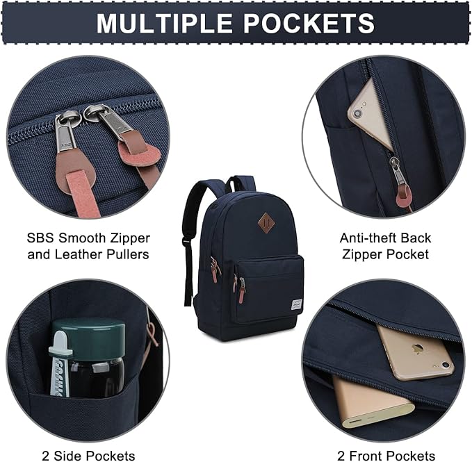 RAVUO Laptop Backpack, Water Resistant Unisex Backpack Mens Casual Daypack Bookbag for Travel College Blue