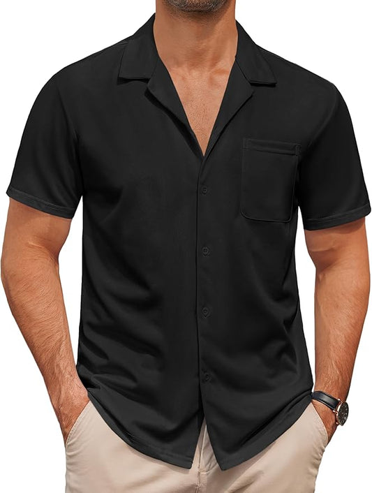 COOFANDY Men's Casual Cuban Guayabera Shirt Short Sleeve Button Down Shirts Summer Beach Shirts Vocation Vintage Shirts