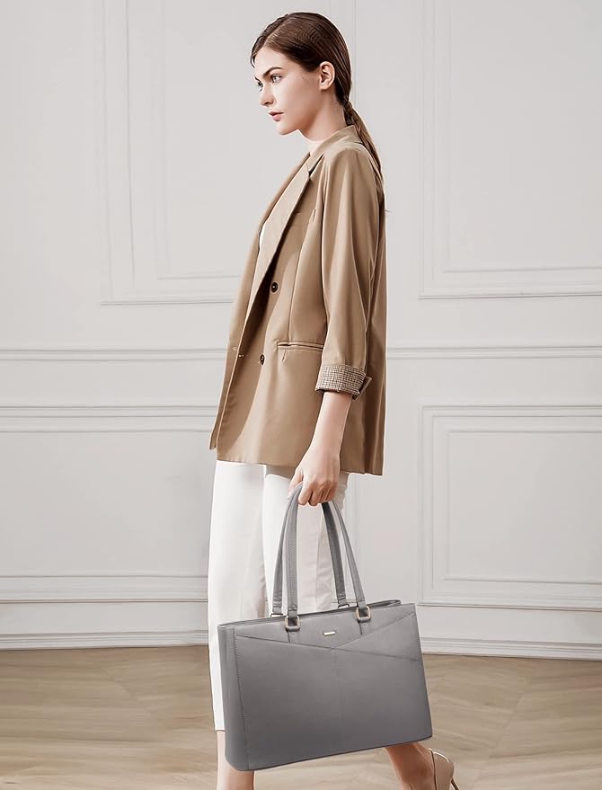 LOVEVOOK Laptop Tote Bag for Women 15.6 Inch Waterproof Leather Computer Bags Women Business Office Work Bag Briefcase Grey