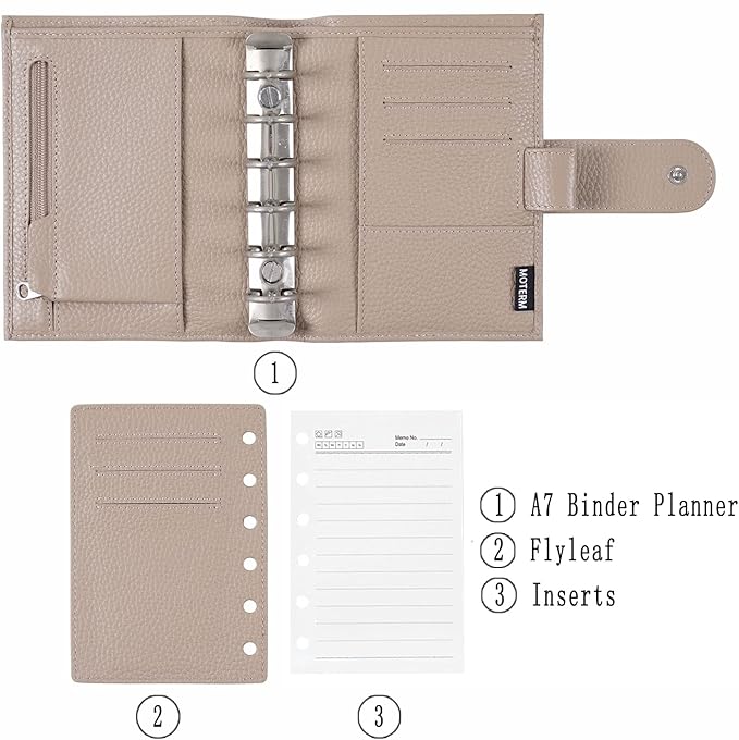 Moterm Pocket Regular Rings Planner - Genuine Leather Binder Organizer(Pebble-Taupe, 19mm Ring)