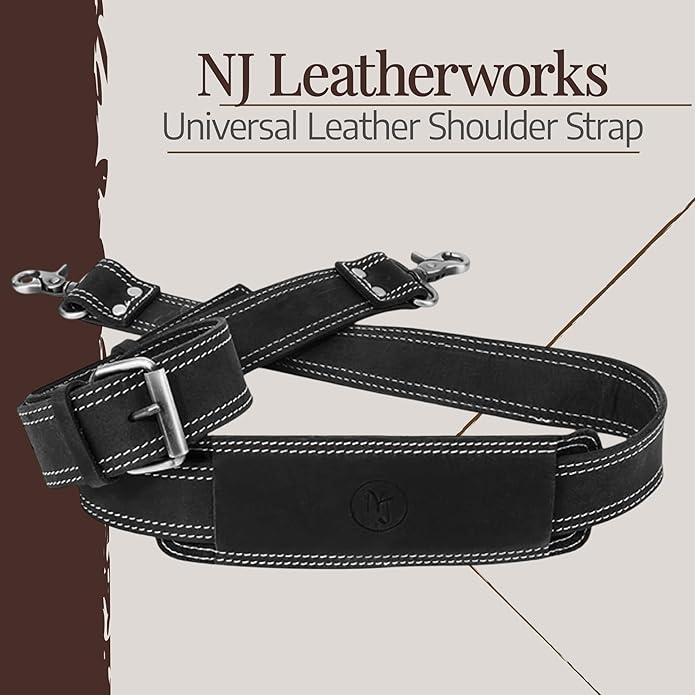 NJ Leatherworks Leather Bag Strap, Adjustable Replacement Shoulder Strap for Messenger, Duffel, Laptop, Camera Bags or Purses