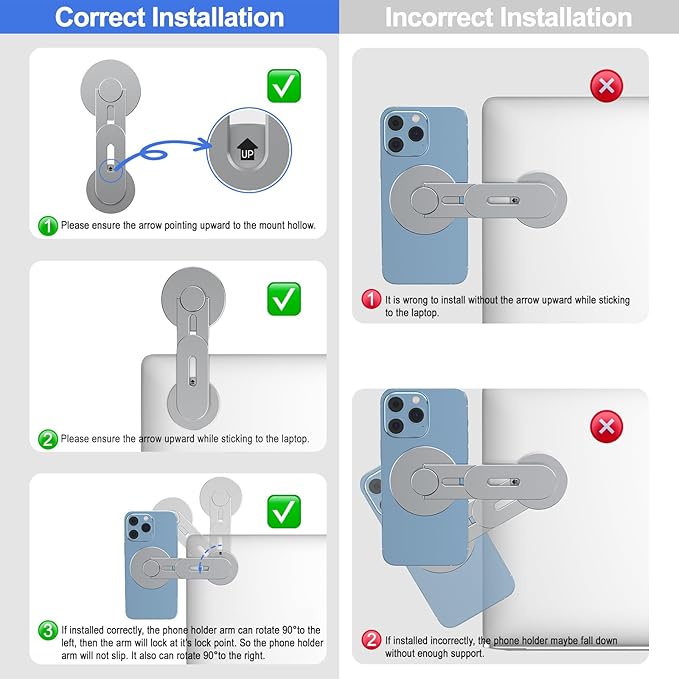Magnetic Phone Holder for Laptop for MagSafe for iPhone 16/15/14/13/12 & All Phones, 180°Adjustable Phone Side Mount for Computer Monitor for Tesla, Desktop Cell Phone Bracket, Gray
