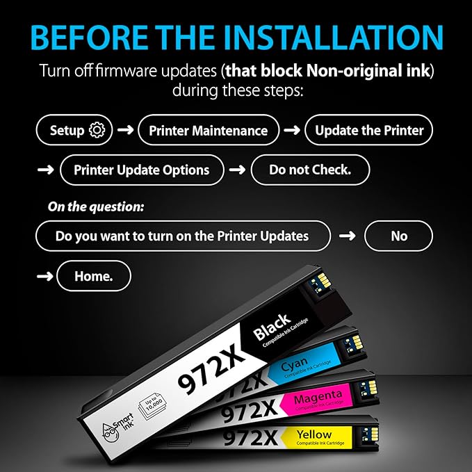 Smart Ink Compatible Ink Cartridge Replacement for HP 972X 972 X (4 Pack Combo) to use with PageWide Pro 477dw 577dw 452dw 477dn 452dn 577z 552dw P55250dw Printers (Black & Cyan Magenta Yellow)