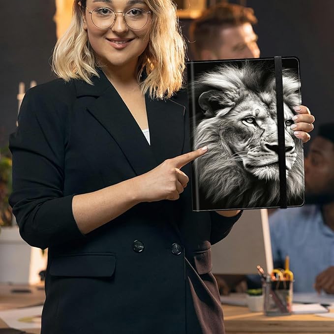 Lion Padfolio Folder with Clipboard,Portfolios Organizer Clipboards with Storage Clipboard Writing Pad PU Leather Conference Document Organizer with Business Card Holder