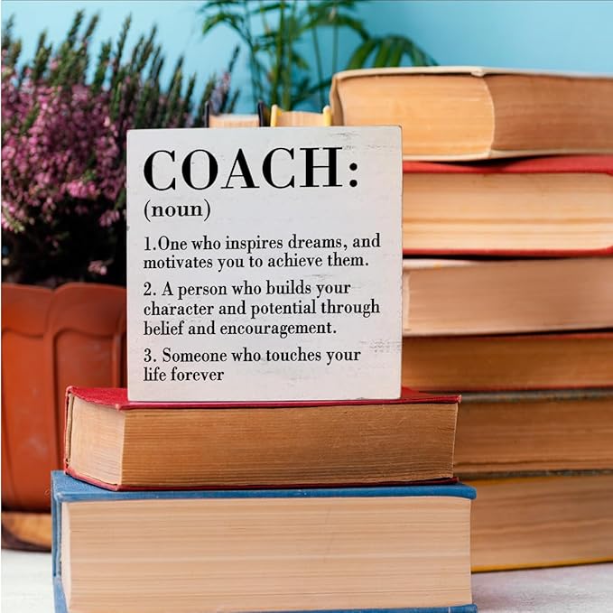 Inspirational Coach Noun Coach Gifts Desk Decor Wooden Box Sign Rustic White Wood Block Plaque Box Sign for Coach Mentor Trainer Tutor Home Office Desk Shelf Table Decoration Coach Definition