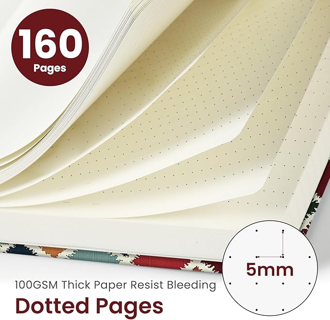 Bullet Dotted Journal Notebook for Women & Men, Hardcover Leather Journal for Writing, A5 Bullet Journaling Notebook for Work & Sketching, Perfect for Office School Home Supplies, 160 Pages, Retro Argyle