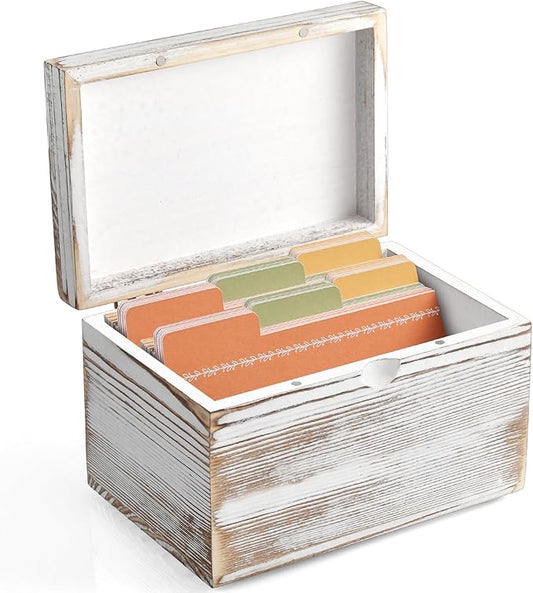 DRASTAR Index Card Holder, Index Card Organizer 3x5, Index Card Holder with Dividers, Index Card Holder for Desk, Index Card Storage Case, Note Card Box, Retro White