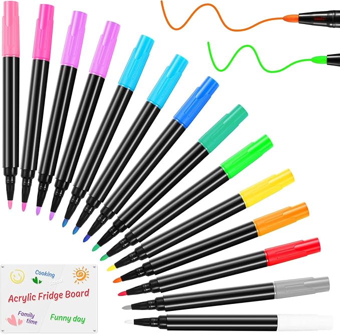 Liquid Chalk Markers for Acrylic Calendar Planning Board Clear Glass Dry Erase Board Whiteboard Window Mirror Christmas Halloween Painting, 14 Pack, 12 Vibrant Colors, 1mm Fine Points, Easy Wet Erase