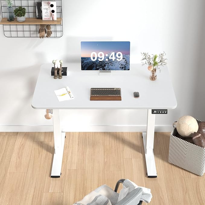 Furmax Electric Height Adjustable Standing Desk Large 40 x 24 Inches Sit Stand up Desk Home Office Computer Desk Memory Preset with T-Shaped Metal Bracket, White