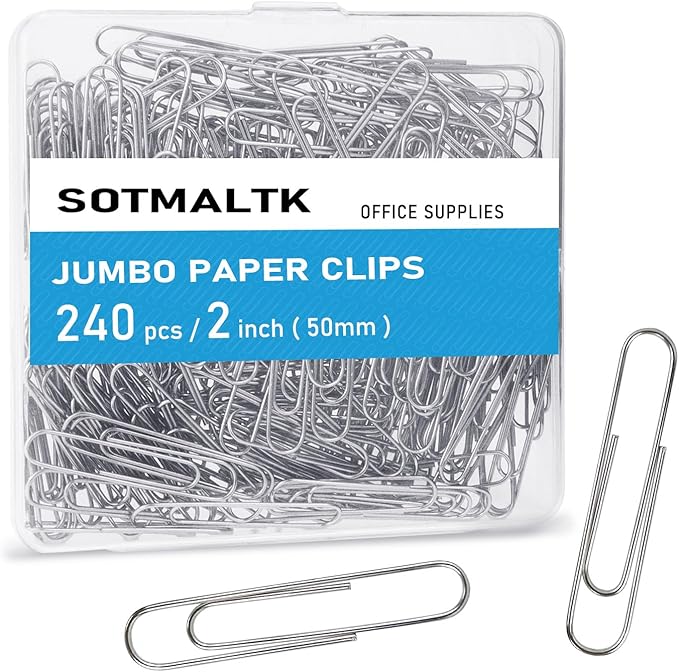 Jumbo Paper Clips, 240pcs 2 Inch Large Silver Paper Clip, Big PaperClips for Paperwork Office School and Personal Use