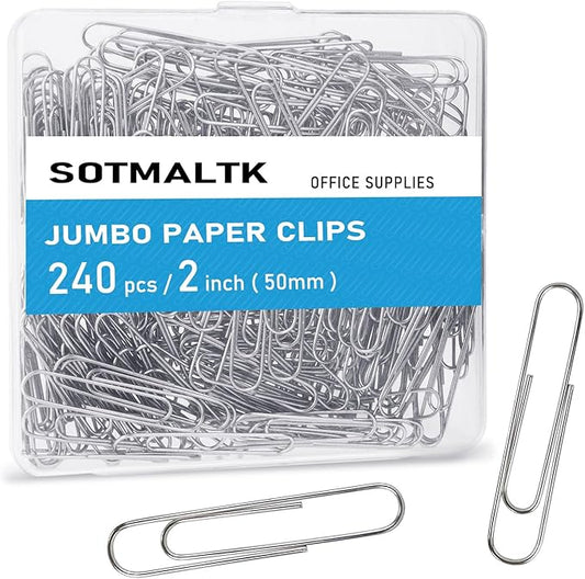 Jumbo Paper Clips, 240pcs 2 Inch Large Silver Paper Clip, Big PaperClips for Paperwork Office School and Personal Use