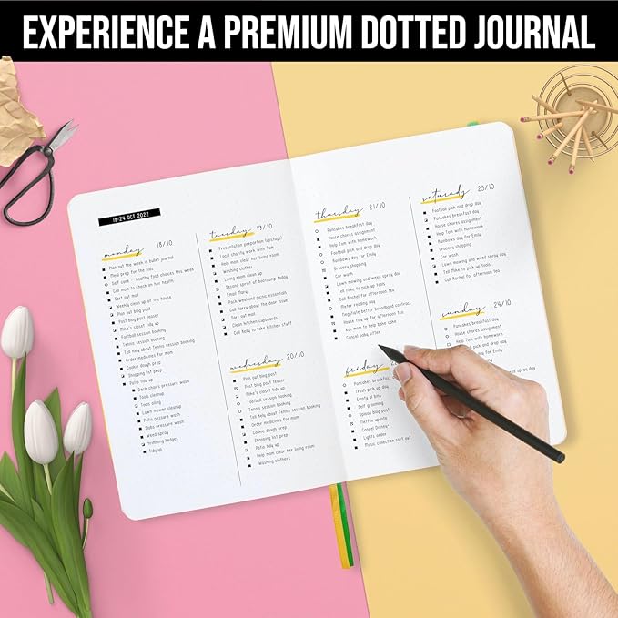 Scribbles That Matter A5 Bullet Dotted Journal Notebook | Vegan Hard Cover, 120gsm bleedproof thick paper, 150 pages, 5.75 x 8.5in, 2 bookmarks, tab stickers, penloop | For Work | Bottle Green