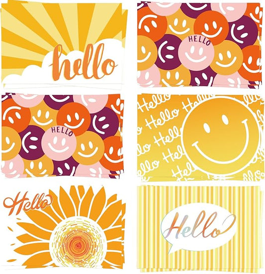 60 Hello Postcards for Mailing Bulk Blank Greeting Cards 4 x 6 Inch Sunny Sunflower Colorful Smiley Face Post Cards for Kids Adults Teachers Students Assorted Blank Note Cards 5 Hello Designs