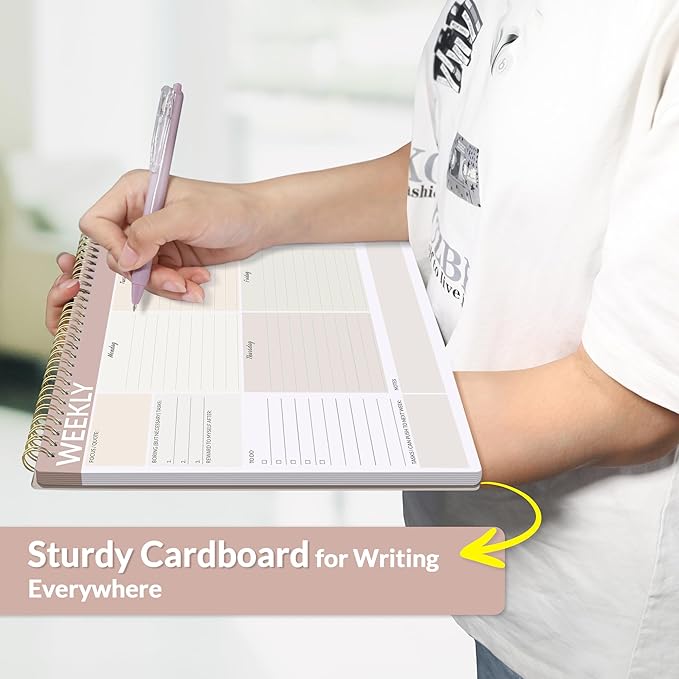 SUNEE Weekly To Do List Notepad - Last for 2 Years, 52 Undated Sheets, 8.5"×11", Spiral Weekly Desk Planner Pad for Adults and Kids, School, Home & Office - Brick Red