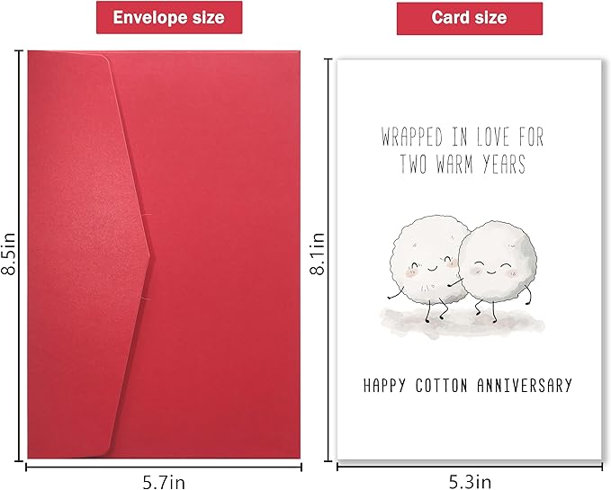 Cute 2nd Anniversary Card, Funny Cotton Balls Anniversary Card for Men Woman, Sweet Second Wedding Anniversary Card for Husband Wife, Happy Cotton Anniversary