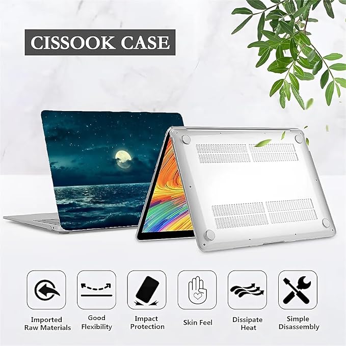 Compatible with 15 Inch MacBook Air A2941 M2 2023, Night Sea Beach Moon Ocean Landscape Hard Plastic Shell Cover Case