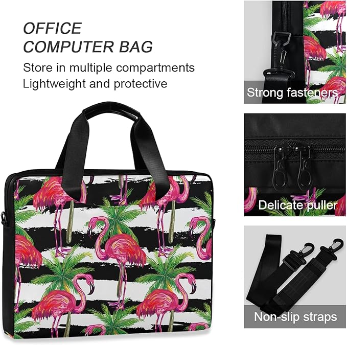 Pink Flamingo Palms Laptop Messenger Bag Case Sleeve Crossbody Briefcase Women