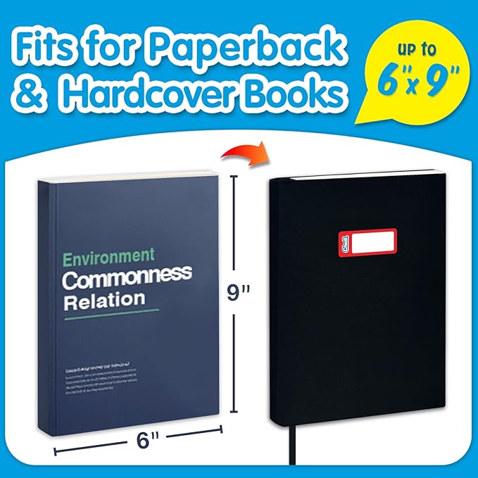 Chell Black Fabric Book Covers 6"x9", Book Sox Up to 8.5”X9.5”, Stretchable and Reusable Book Protector, for Paperback and Hardcover, Pack of 6