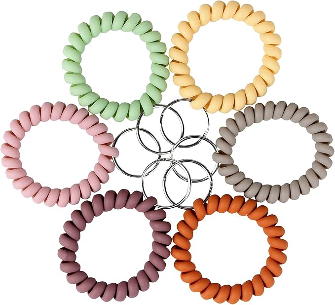 BIHRTC 6Pcs Wrist Coil Keychain Spiral Bracelet Wristband Stretchable Key Holder