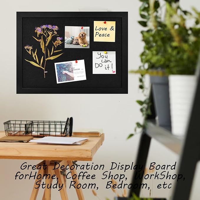 Black Cork Board Black Bulletin Board Pin Display Board for Wall Corkboard Black Pushpin Board Vision Board Picture Photo Felt Board for Memos, Photos, Home, Kitchen, Office,17"x13"