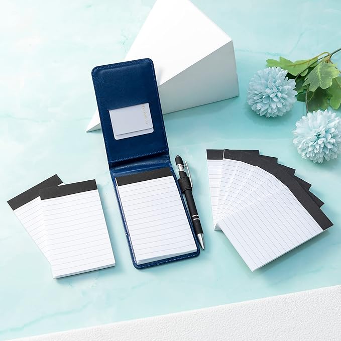 Camelmother 10 Pieces Small Notepad Holder Set Pocket Notebook 3 x 5 Inch with Pen (blue Small Notepad)