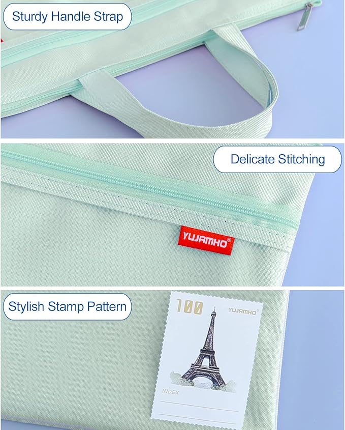 pendancy Mesh Zipper Pouch 11x13.7 in, Large Double Pocket Waterproof File Bag with Handle, A4 Size Foldable Document Storage for Puzzle Project/Cross Stitch/Travel/Office（Green）