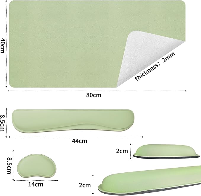 Bloss Leather Desk Mat and Keyboard Wrist Rest, Large Mouse Pad + Keyboard Pad+Mouse Wrist Support, Non-Slip Desk Mat Protector for Office, Home(35.4×15.7 Inches, Green)