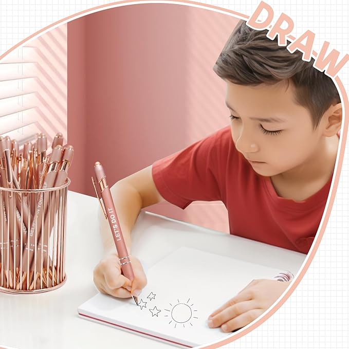 Stylus Pens for Touch Screens, 12 Pack Rose Gold Inspirational Pens, 1.0mm Medium Point BallPoint Pens, Cute Pens Nurse Gifts Office Supplies for Women (Motivational, 12 Pcs Rose Gold)
