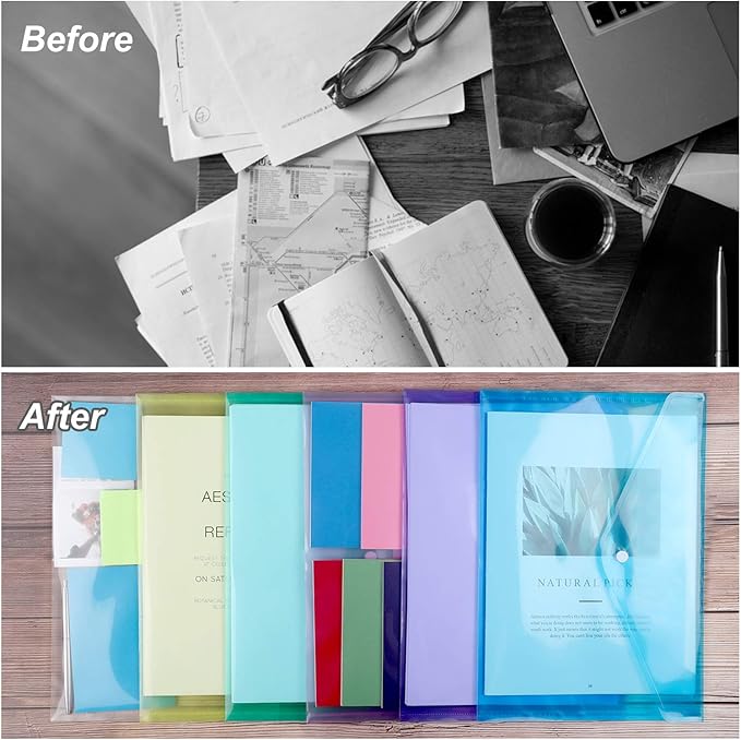 EOOUT 28pcs Folders for Documents, Plastic Envelopes with Snap Closure, Poly Folders, 8 Colors, A4 Letter Size, for School and Office Supplies