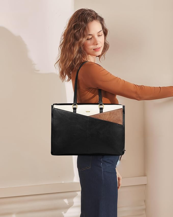 LOVEVOOK Laptop Bag for Women,15.6 Inch Laptop Tote Bag for Women,Vintage Leather Work Tote Bags Computer Teacher Bag,Waterproof Business Bag Office Briefcase