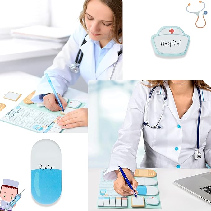 Nurse Sticky Notes Set, 550 Sheets, Cute Cartoon Medical Supplies Self-Stick Notes Pads Bundle Writing Memo Pads for Nursing Student Essentials Hospital Back to School Nurse Supplies Gift