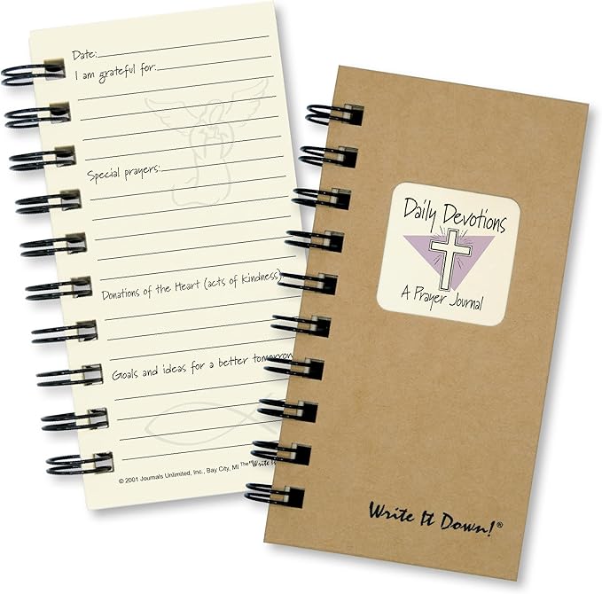Write it Down series by Journals Unlimited, Guided Journal, Daily Devotions, A Prayer Journal, Mini-Size 3”x5.5”, Kraft Hard Cover, Made in USA