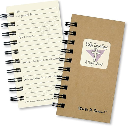 Write it Down series by Journals Unlimited, Guided Journal, Daily Devotions, A Prayer Journal, Mini-Size 3”x5.5”, Kraft Hard Cover, Made in USA