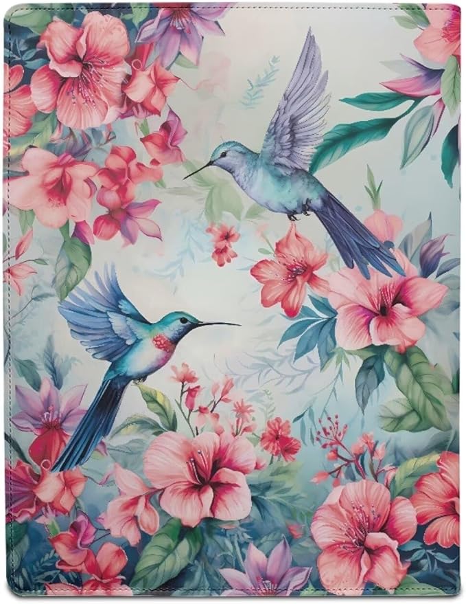 PsaytomeyFlower Hummingbird Portfolio Folder Leather Padfolio with A4 Size Clipboard Clip for Business Resume Interview Document Sleeve Binder Folder for Men/Women