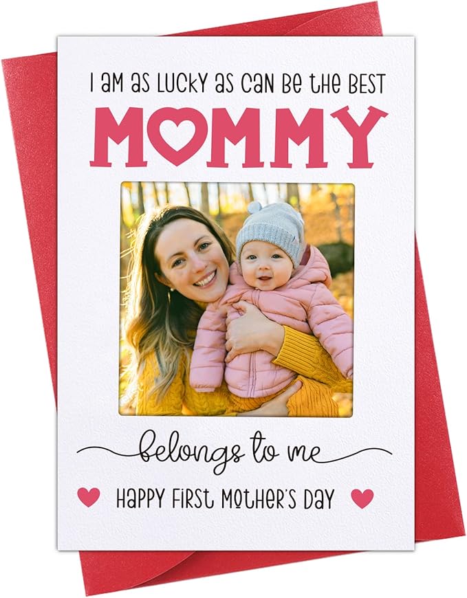 FaCraft Happy First Mothers Day Cards for New Mom First Time Mom Pregnancy From Bump Baby Boy Girl, 4 x 6, with Photo Insert, Gift Card with Envelope