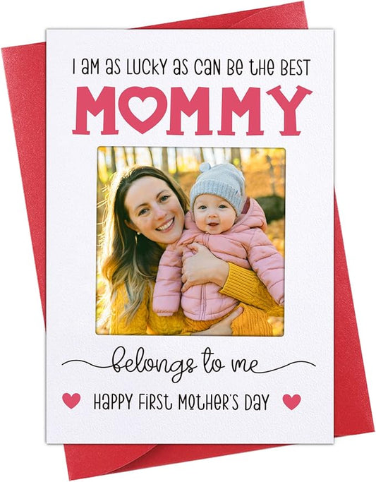 FaCraft Happy First Mothers Day Cards for New Mom First Time Mom Pregnancy From Bump Baby Boy Girl, 4 x 6, with Photo Insert, Gift Card with Envelope