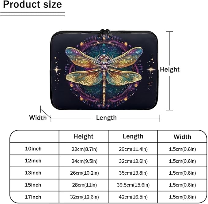Dragonfly Printed Computer Bags for Laptops for Women, Large Capacity Computer Carrying Cover Laptop Briefcase, 10 Inch Water Resistant Laptop Case Portable Computer Case Bag