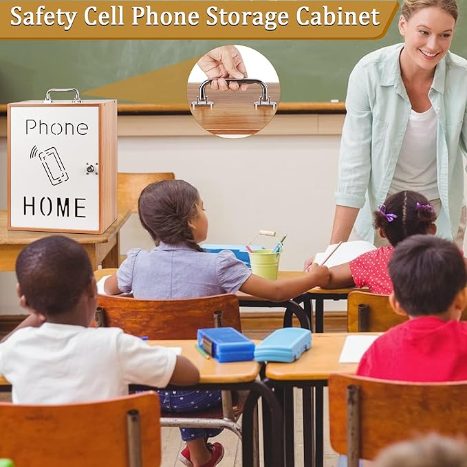 Echaprey Cell Phone Holder Classroom Pocket Chart Wooden Cell Phone Storage Cabinet with Lock 36 Slots Desktop Cell Phone Holder for Classroom Office (36 Slots)