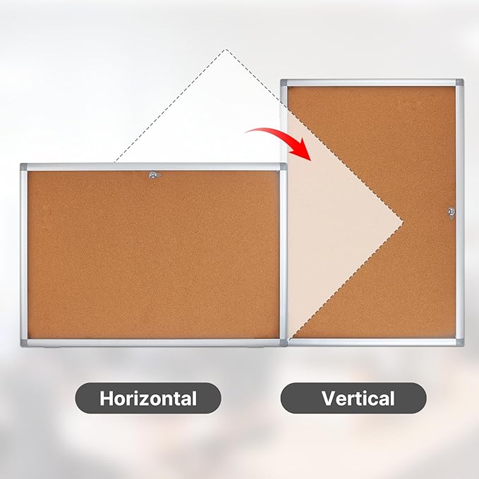 Outdoor Enclosed Cork Bulletin Board Tamper-Proof Dispaly Case, Aluminium Frame, Weatherproof Cork Noticeboard, Enclosed Cork Board for School, Office, Restaurant, Hospital etc（36 * 24inches）