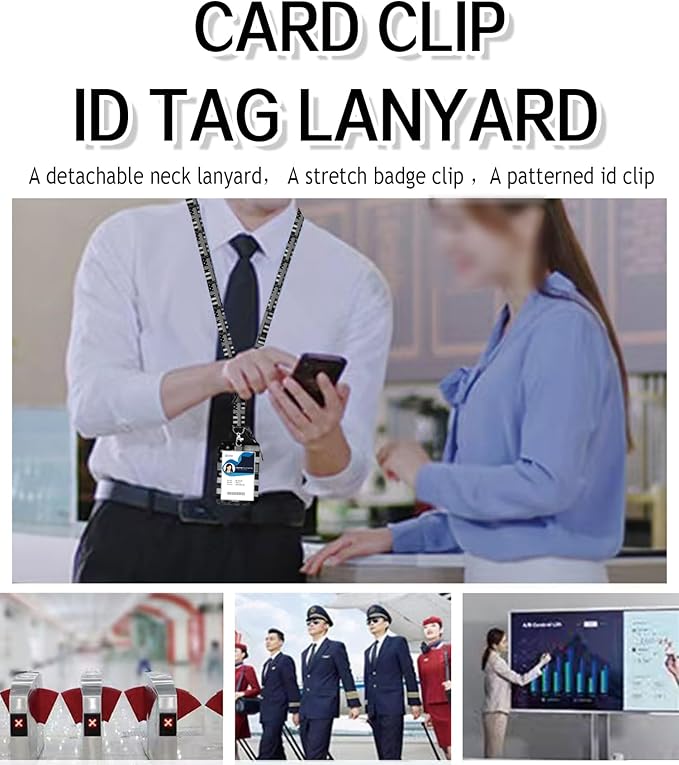 ID Badge Holder with Retractable Lanyard and Keychain, Badge Reel with Rotate Carabiner Clip,Black White American Flag Cross Card Name Tag Lanyard ID Protector Bage Clips for Student, Women, Office