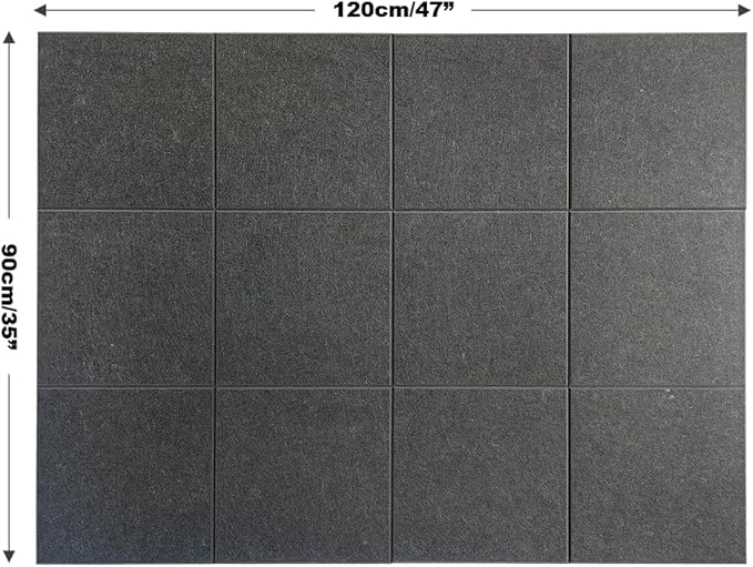 Black Cork Board 47"x35" - 12 Pack Felt Wall Tiles with Safe Removable Adhesive Tabs, Large Cork Board 48 x 36 inches Cork Board for Office Large Cork Boards for Walls 72 x 48 - Gray Black