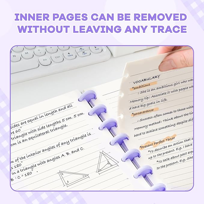 Discbound Notebook, 8-Disc Disbound Planner with Removable Pages, 180 Pages Spiral Notebook, Poly Cover Discbound Planner for Work, Travel, Note Taking(With Index Sticker),Purple,A4