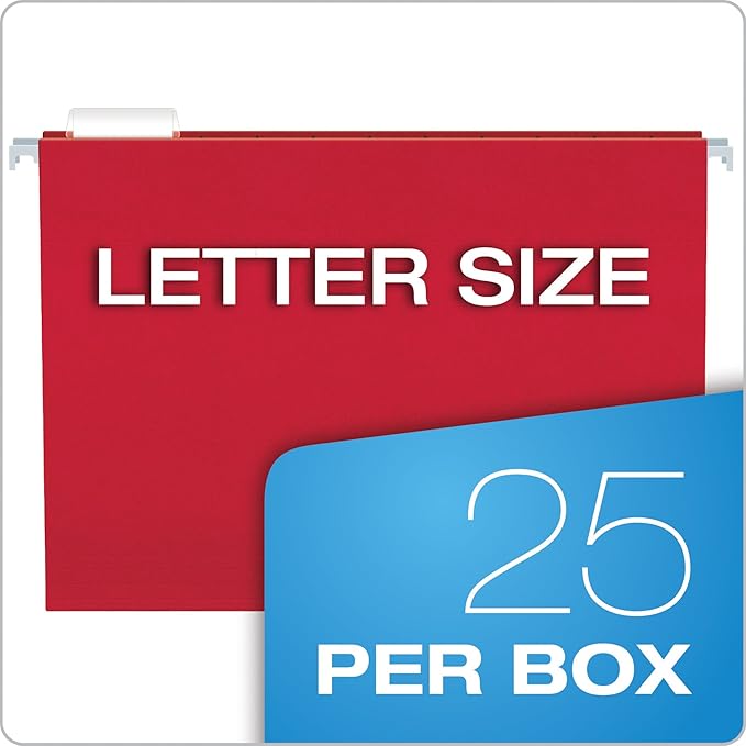 Pendaflex Reinforced Hanging Folders, Letter Size, Assorted Colors 1/5 Cut, Tabs and Inserts, 25 Per Box (41522AMZ)