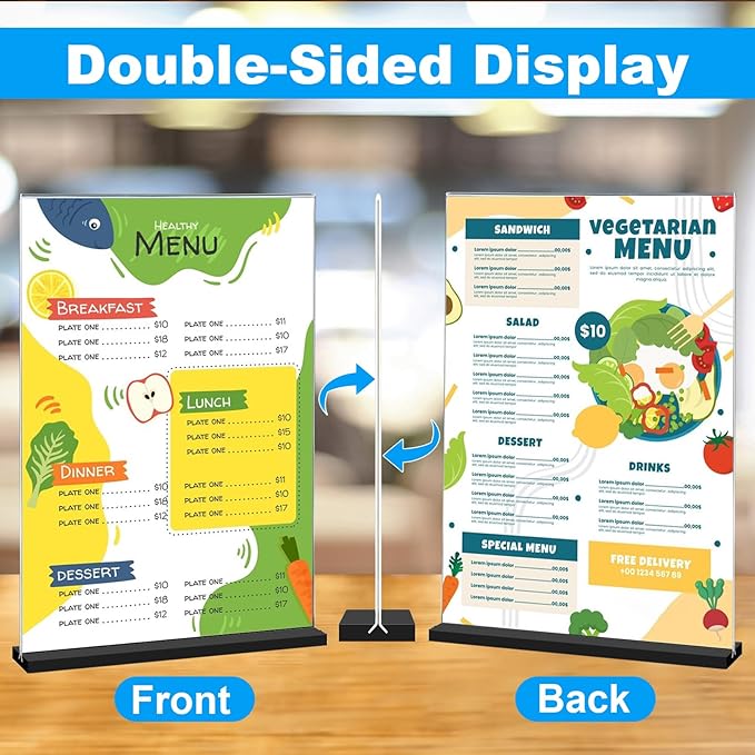 EHWINE 6 Pack Acrylic Sign Holder 8.5 x 11, Double-Sided Stand up Table Top Sign Holders, Clear Acrylic Picture Frame Menu Flyer Paper Holder Display Stand for Office Business Store Wedding Party(Black Base)
