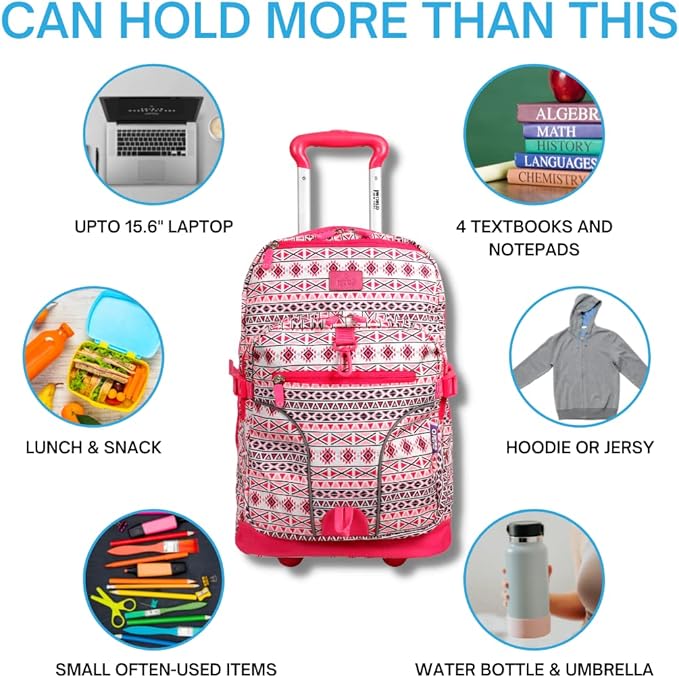 J World New York Lunar Rolling Backpack, Laptop Bag with Wheels, SKANDI Pink, One Size