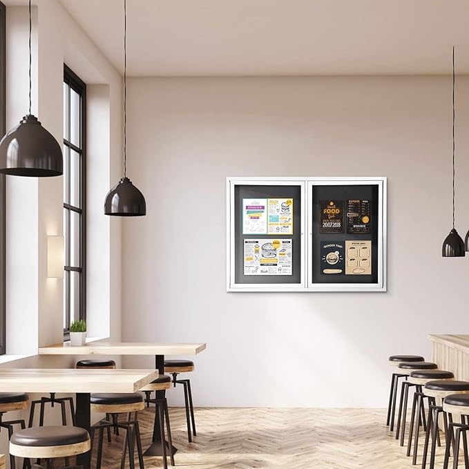 SWANCROWN Weather Resistant Enclosed Bulletin Board Felt Displays Boards Wall Mounted Notice Case with 2 Swing-Open Locking Doors, Black Felt, 48x34 inches